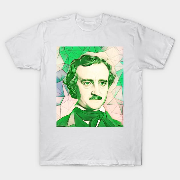 Edgar Allan Poe Green Portrait | Edgar Allan Poe Artwork 7 T-Shirt by JustLit